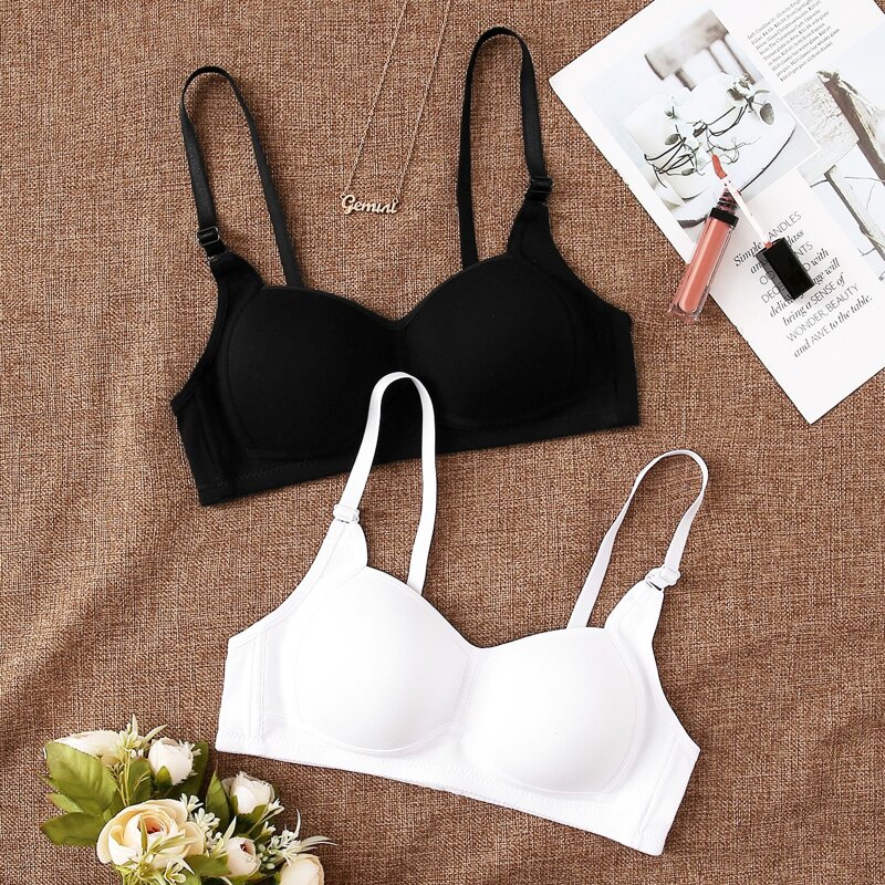 

2pack Plain Adjustable Strap Bra Set, Black and white
