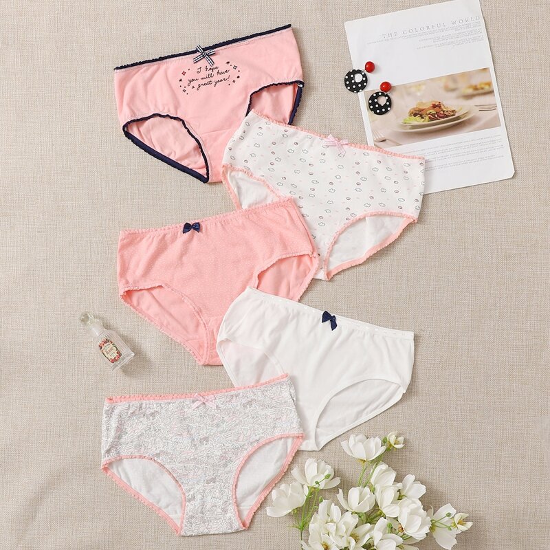 

5pack Cartoon & Slogan Print Panty Set, Multicolor