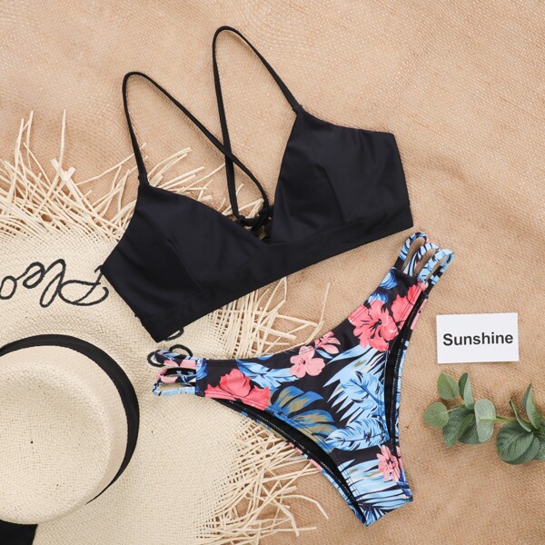 

Tropical Ladder Cut-out Bikini Swimsuit, Multicolor