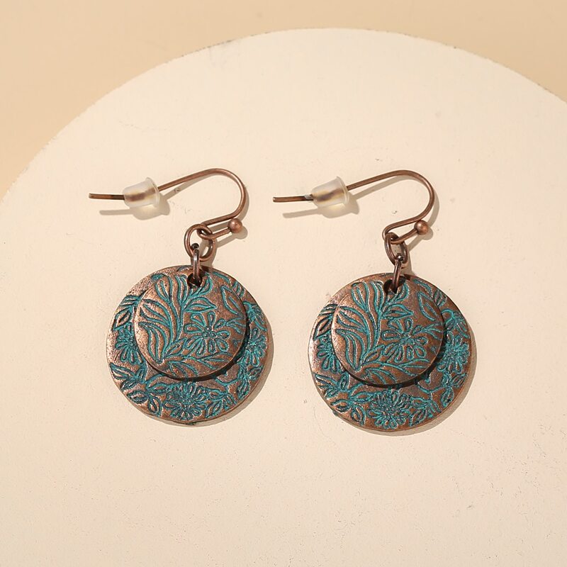 

Floral Pattern Round Drop Earrings, Green