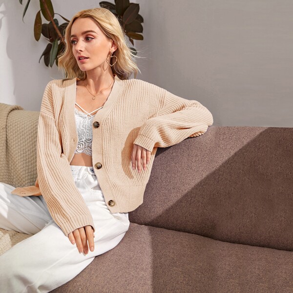 

Button Up Drop Shoulder Cardigan, Apricot