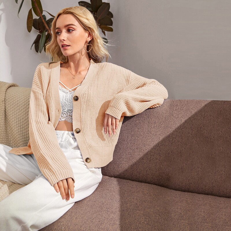 

Button Up Drop Shoulder Cardigan, Apricot