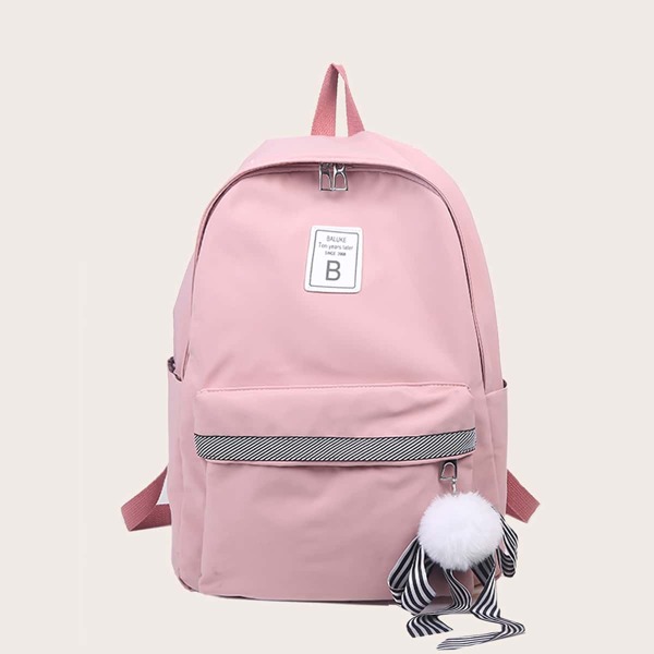 

Pocket Front Backpack With Bag Charm, Pink