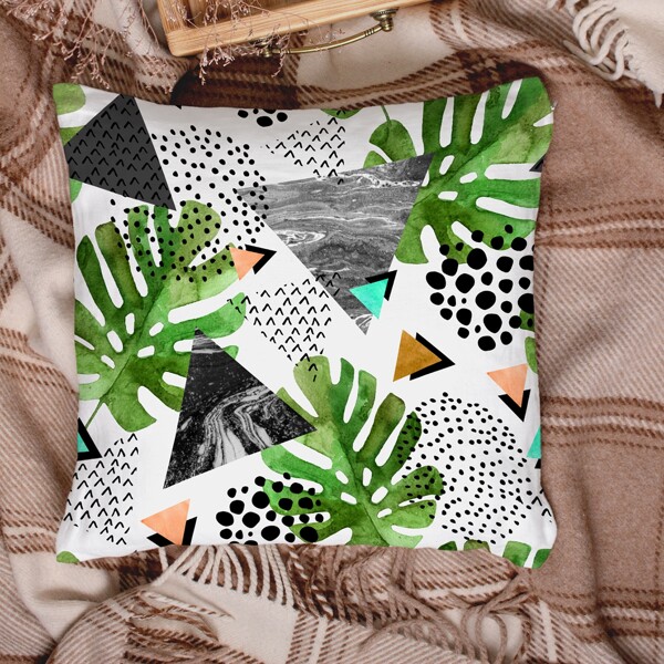 

Leaf Print Cushion Cover Without Filler, Multicolor