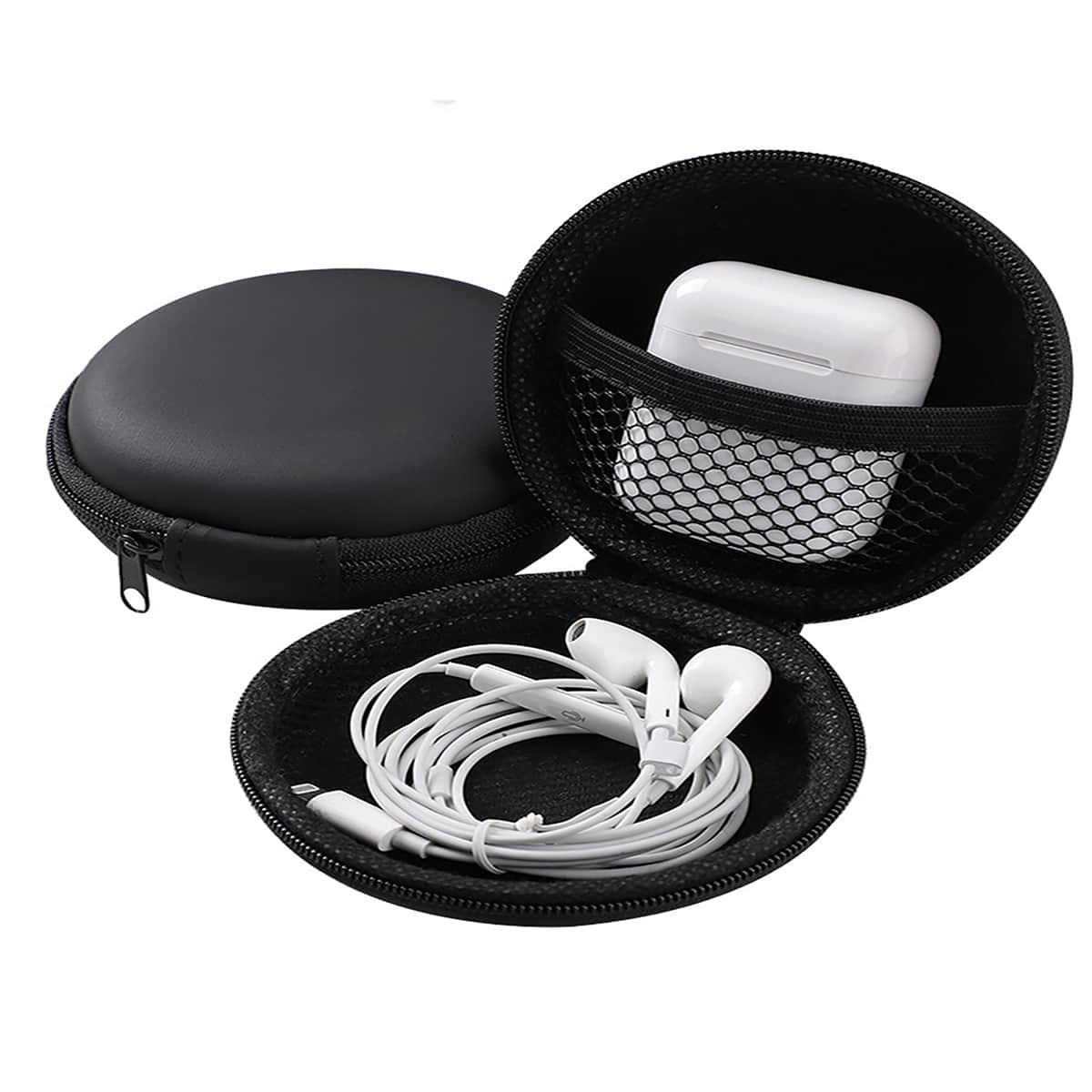

1pc Round Earphone Storage Box, Black