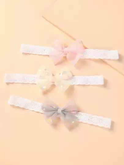 3入組女孩網狀蝴蝶形髮帶,每個顏色都不一樣,適用於日常裝飾