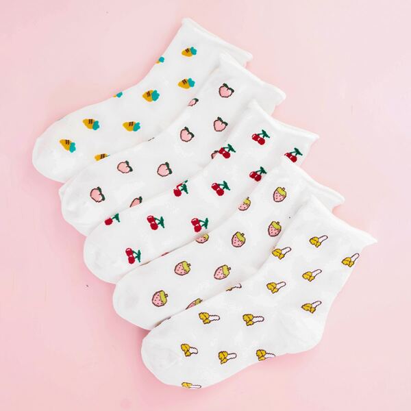 

5pairs Fruit Pattern Socks, White