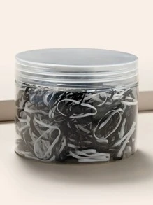 1000 Cái/hộp Dây Buộc Tóc Co Giãn Dùng Một Lần Màu Trơn Không Có Đường May Để Ngăn Ngừa Hư Tổn Tóc Có khả năng đàn hồi tuyệt vời, hoàn hảo để làm bím tóc hoặc tóc đuôi ngựa thông thường - Đen và trắng - Xem 2