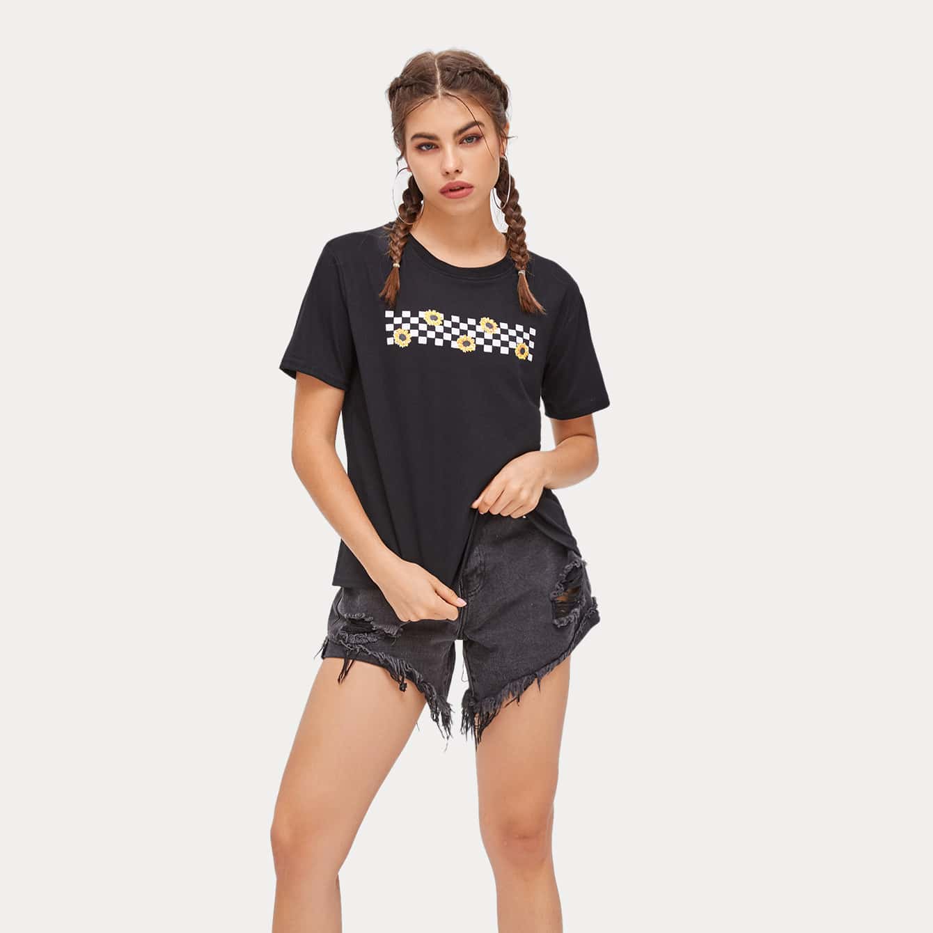

Checkerboard & Sunflower Black Tee