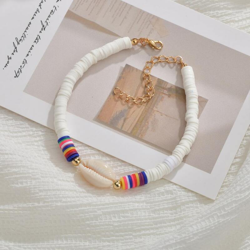 

Shell Decor Beaded Anklet, White