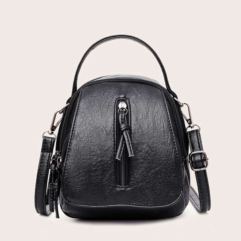 

Zipper Front Satchel Bag, Black