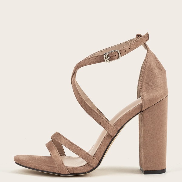 

Open Toe Ankle Strap Chunky Heeled Sandals, Apricot