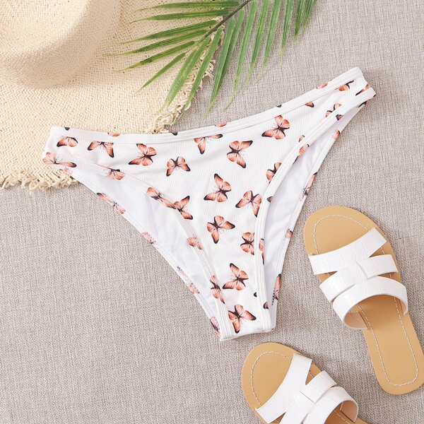 

Butterfly Print Rib Bikini Panty, Multicolor