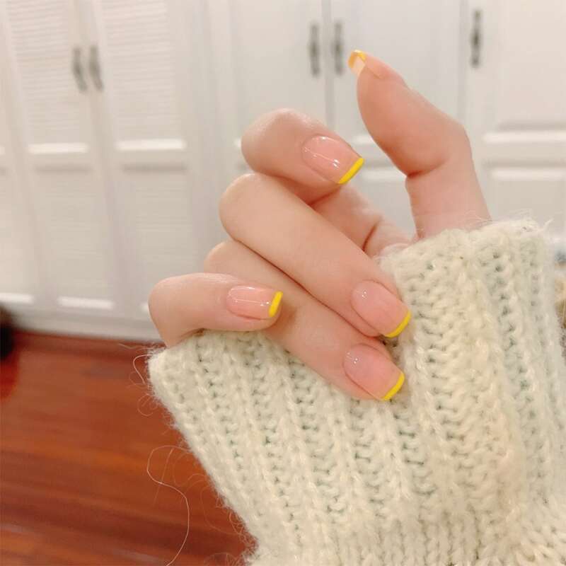 

24pcs False Nail & 1pc Nail File & 1sheet Tape, Yellow