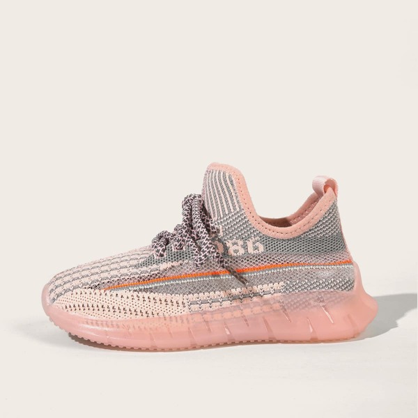 

Girls Lace-up Front Colorblock Knit Sneakers, Pink