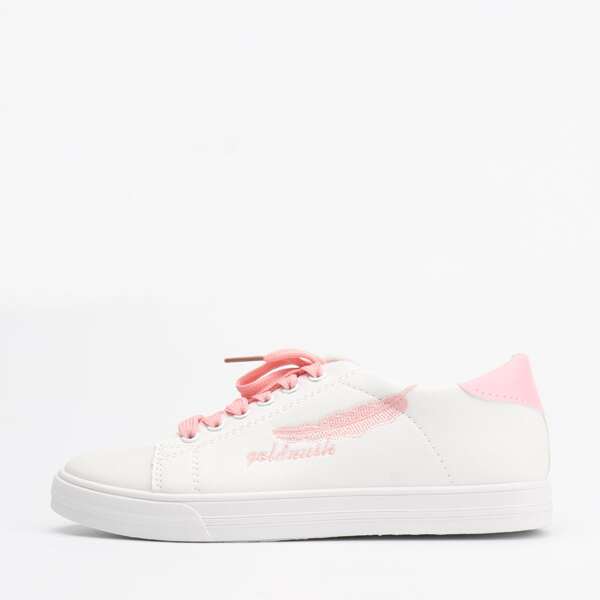 

Lace-up Front Letter Embroidery Skate Shoes, White