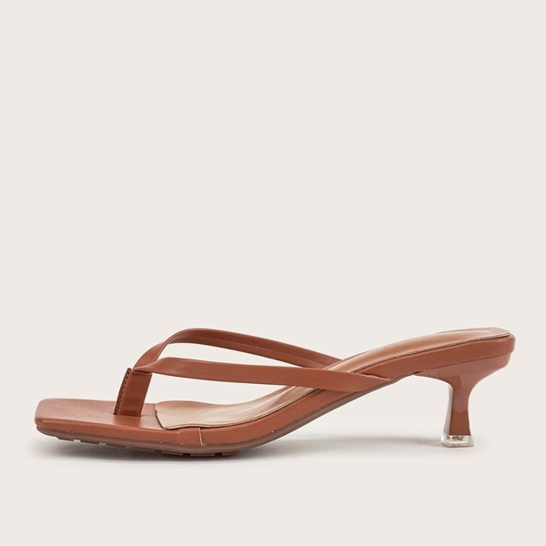 

Toe Post Kitten Heeled Mules, Brown