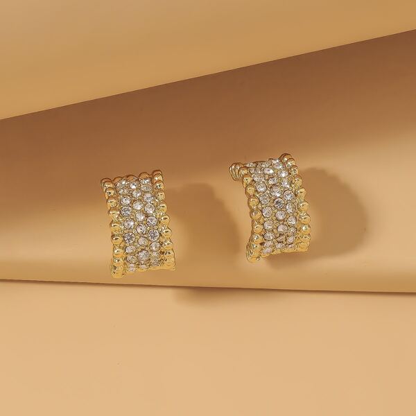 

Rhinestone Inlaid Hoop Earrings, Gold