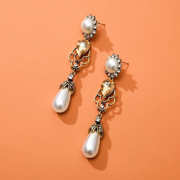

Faux Pearl Decor Drop Earring, Bronze