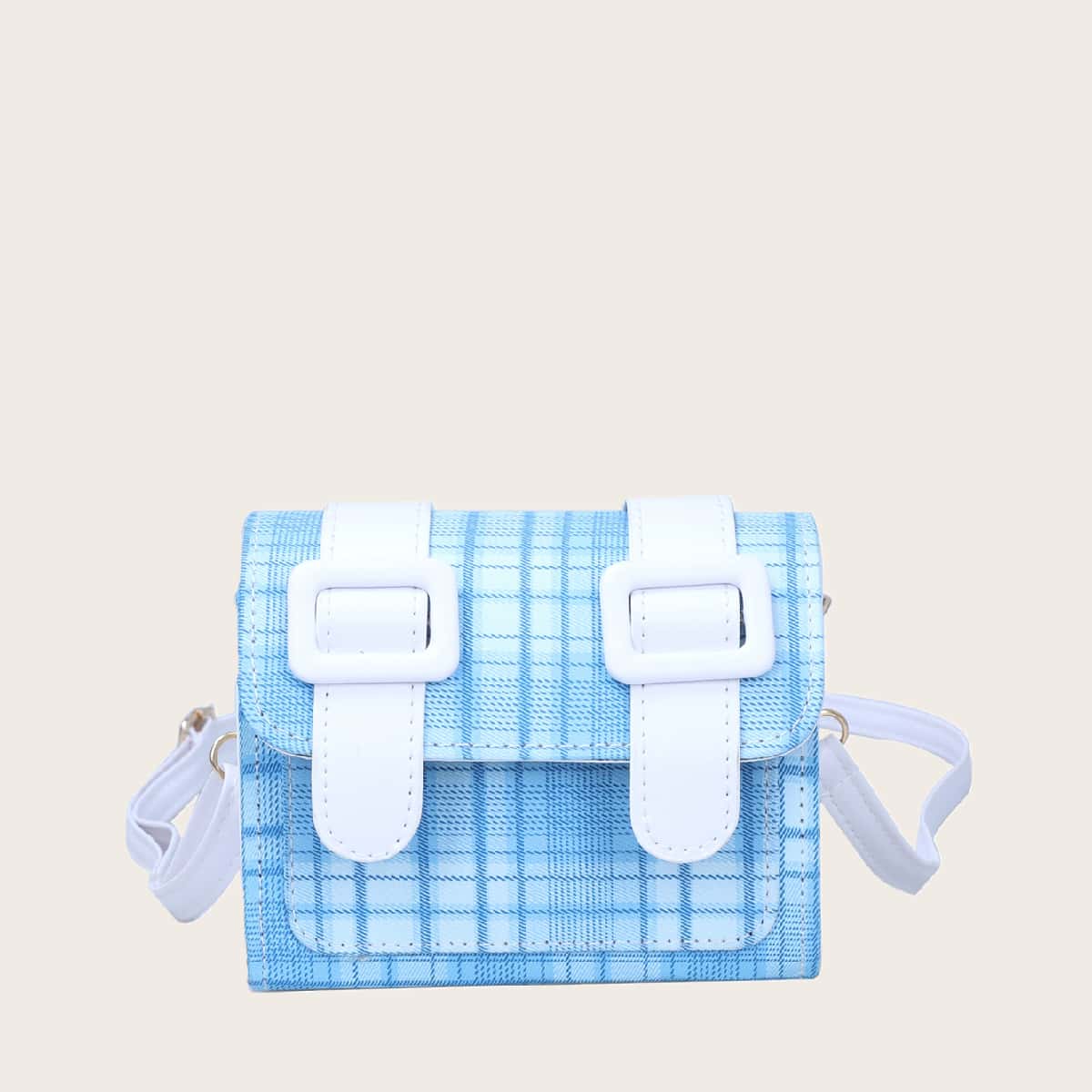 

Mini Buckle Strap Decor Plaid Crossbody Bag, Blue