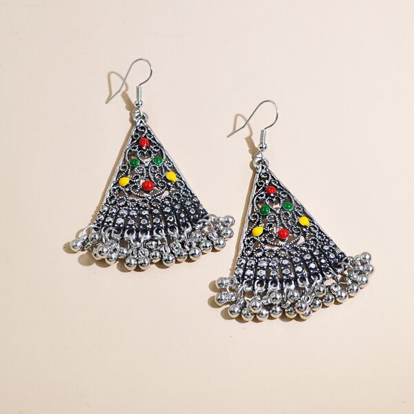 

Decor Metal Beads Drop Earrings, Silver