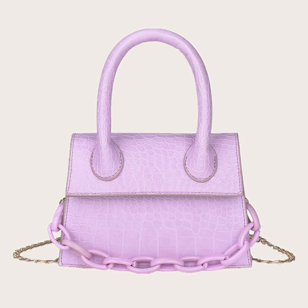 Image of Chain Decor Croc Embossed Satchel Bag