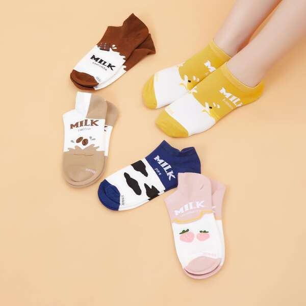 

5pairs Cartoon Graphic Socks, Multicolor