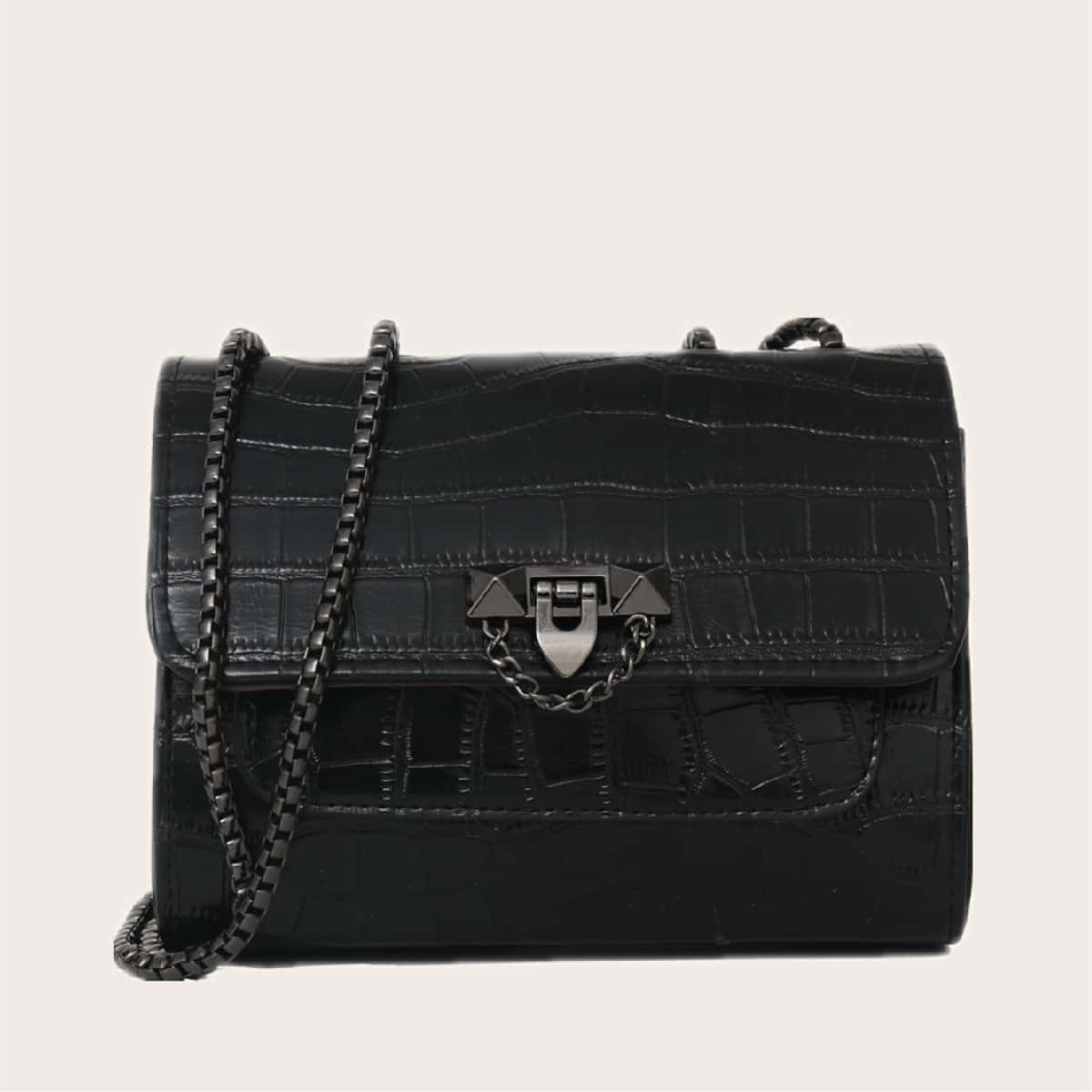 

Croc Embossed Flap Crossbody Bag, Black