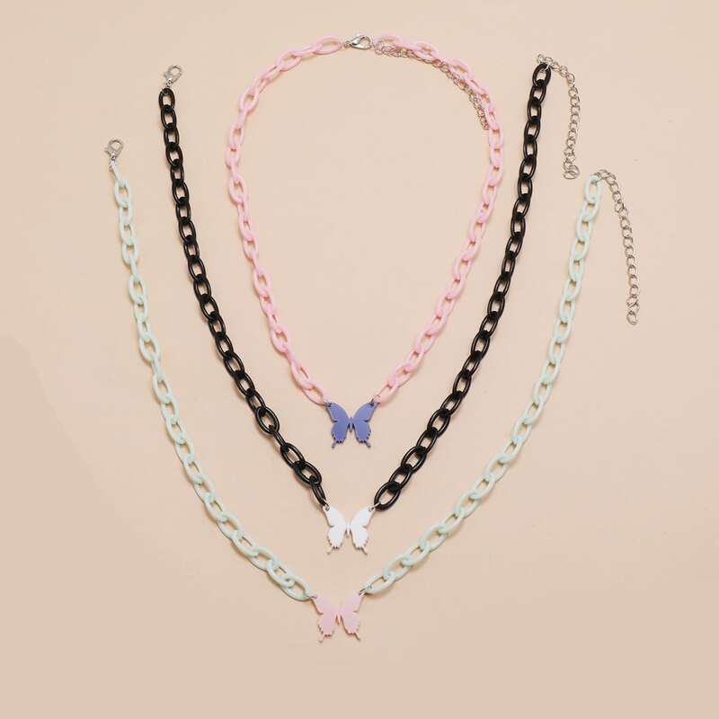 

3pcs Butterfly Decor Chain Necklace, Multicolor