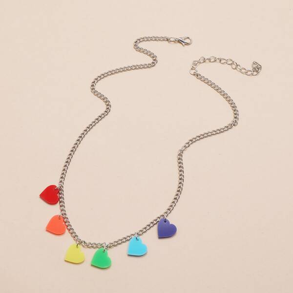 

Heart Charm Necklace, Multicolor