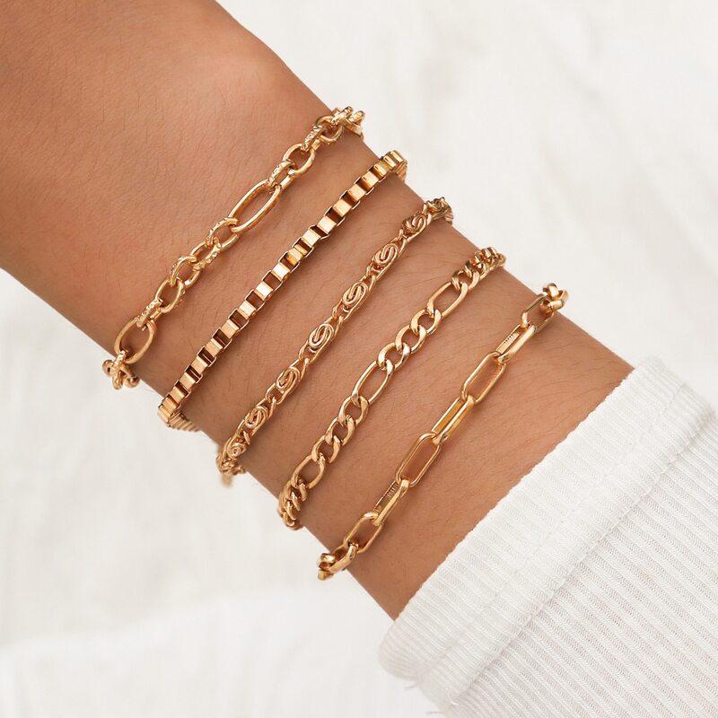 

5pcs Simple Chain Bracelet, Gold