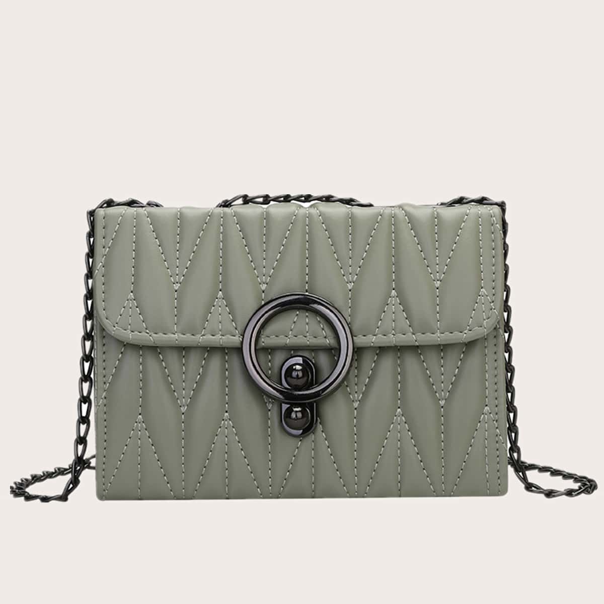 

Stitch Detail Flap Chain Shoulder Bag, Green