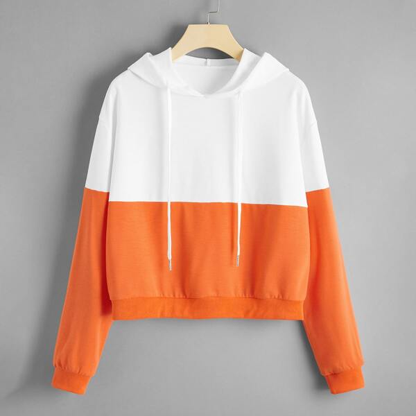 

Color Block Drop Shoulder Drawstring Hoodie, Multicolor
