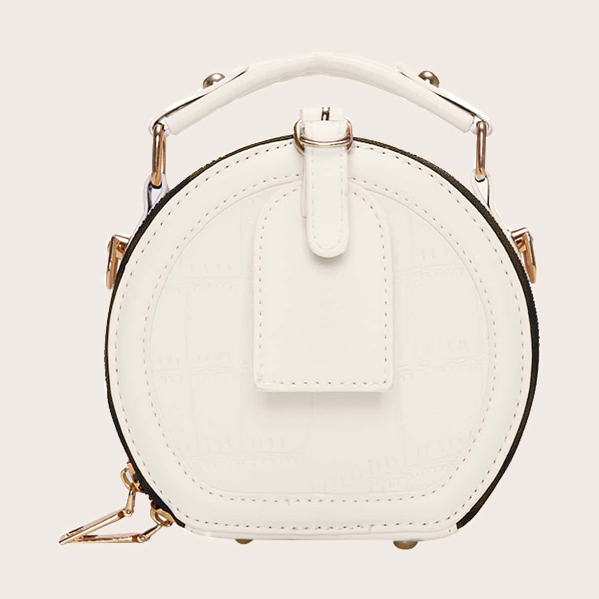 

Mini Buckle Decor Croc Embossed Satchel Bag, White