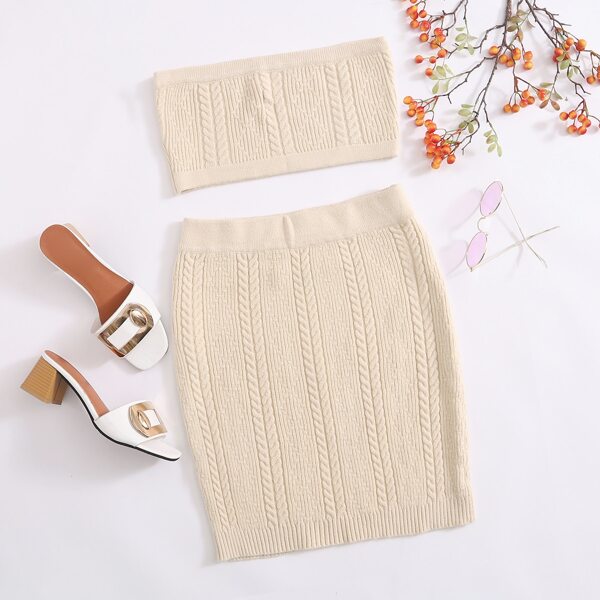 

Cable Knit Bandeau Top & Skirt Set, Apricot