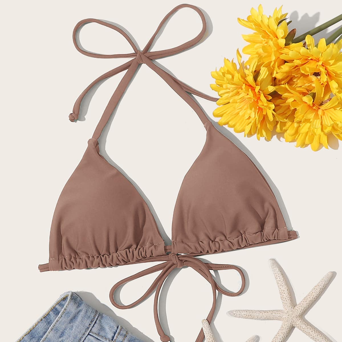 

Halter Triangle Bikini Top, Mocha brown