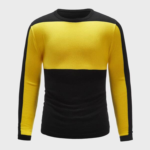 

Men Round Neck Colorblock Sweater, Multicolor