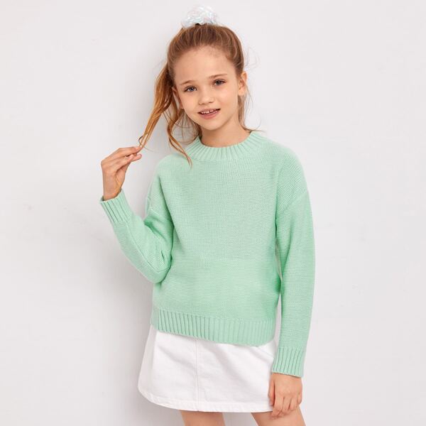 

Girls Drop Shoulder Sweater, Pastel mint green