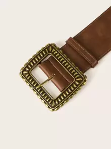 SHEIN VCAY Cinturón minimalista de metal con hebilla cuadrada, diseño de moda para mujer - Café integral - Ver 3