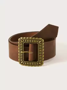 SHEIN VCAY Cinturón minimalista de metal con hebilla cuadrada, diseño de moda para mujer - Café integral - Ver 5