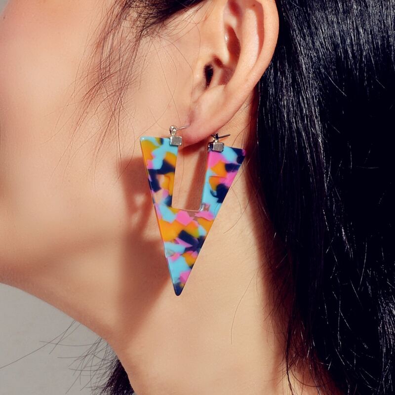 

Hollow Out Triangle Shaped Earrings, Multicolor