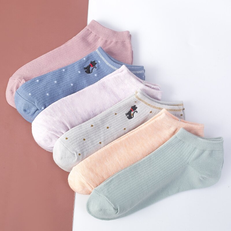 

6pairs Cat Embroidery Socks, Multicolor