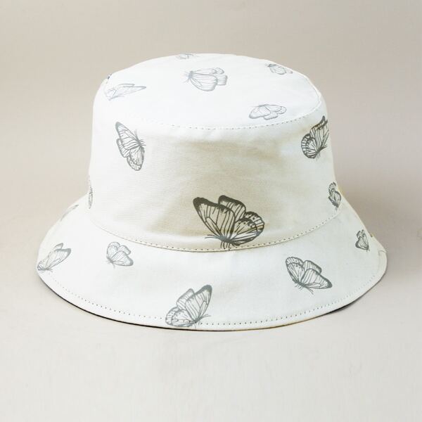 

Butterfly Pattern Bucket Hat, Beige