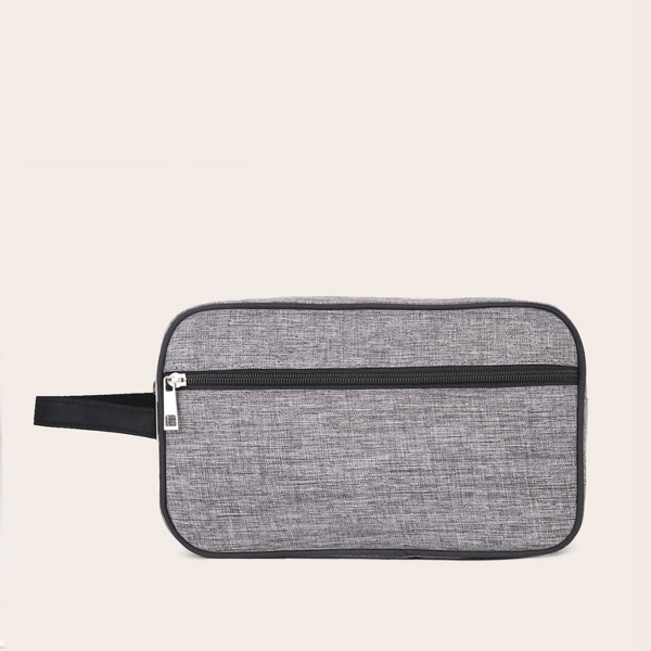 

Men Zipper Front Canvas Purse, Grey