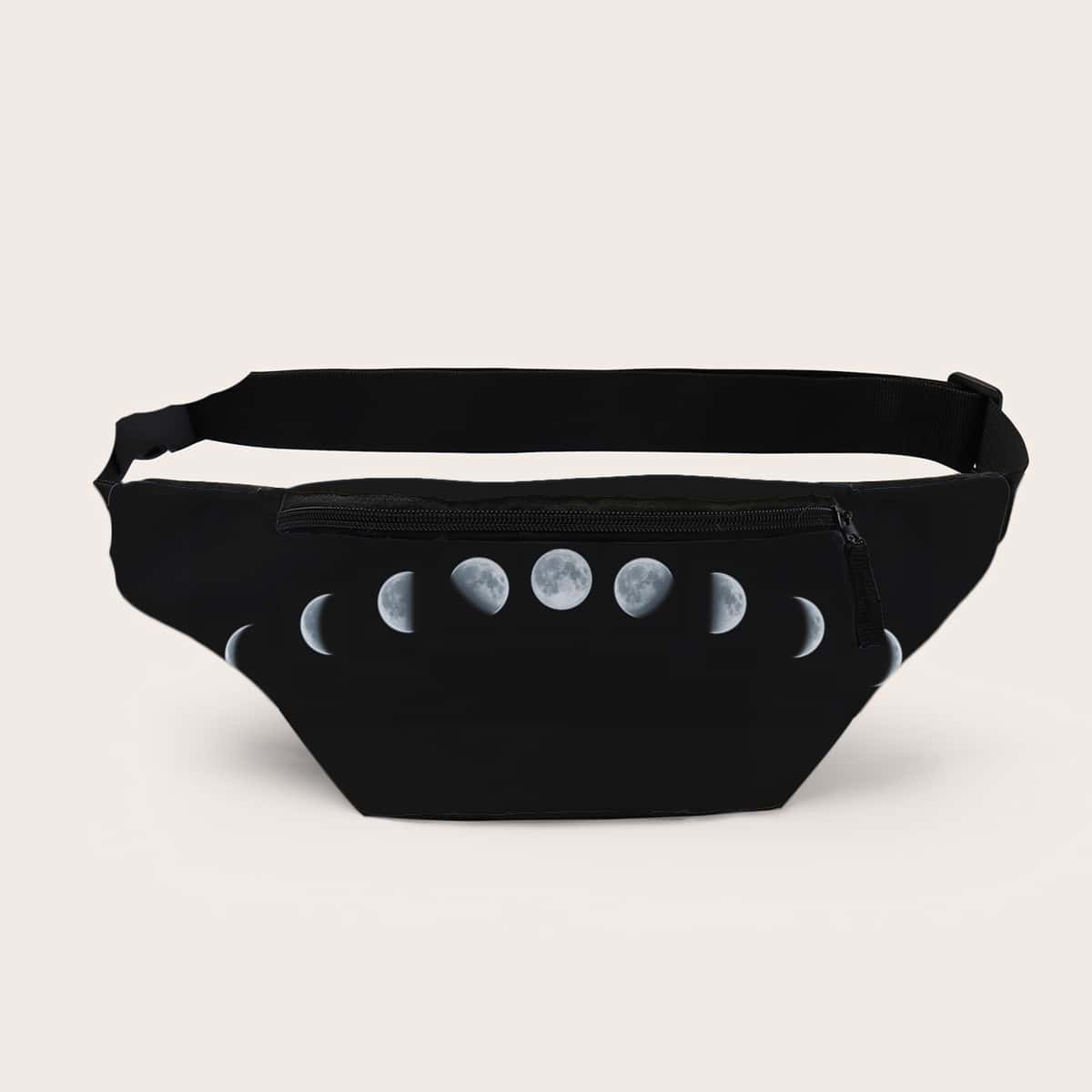 

Moon Graphic Fanny Pack, Black and white