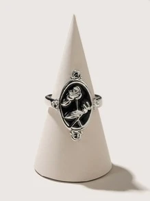 金屬橢圓玫瑰戒指 - 銀色 - 查看 1