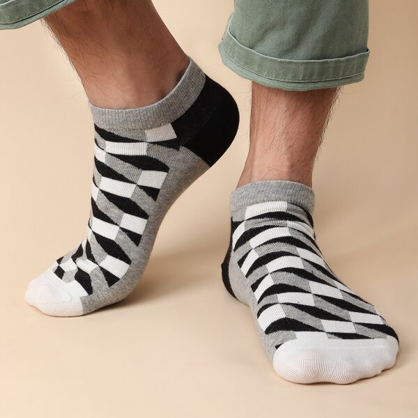 

5pairs Men Geometric Pattern Socks, Multicolor