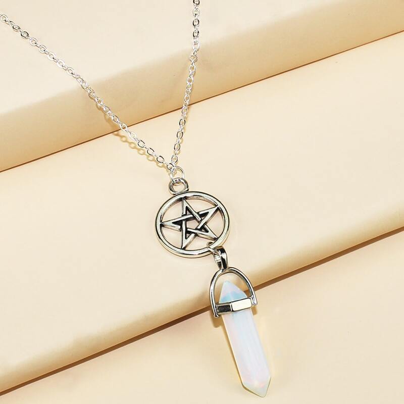 

Round Star Charm Necklace, White