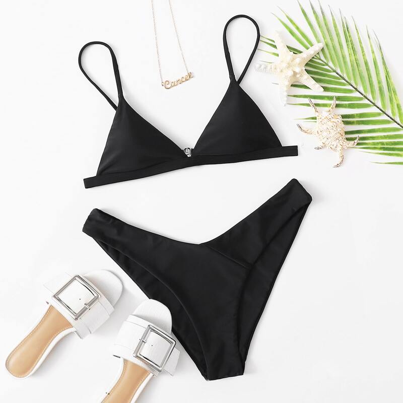 

Triangle High Cut Bikini Swimsuit, Black
