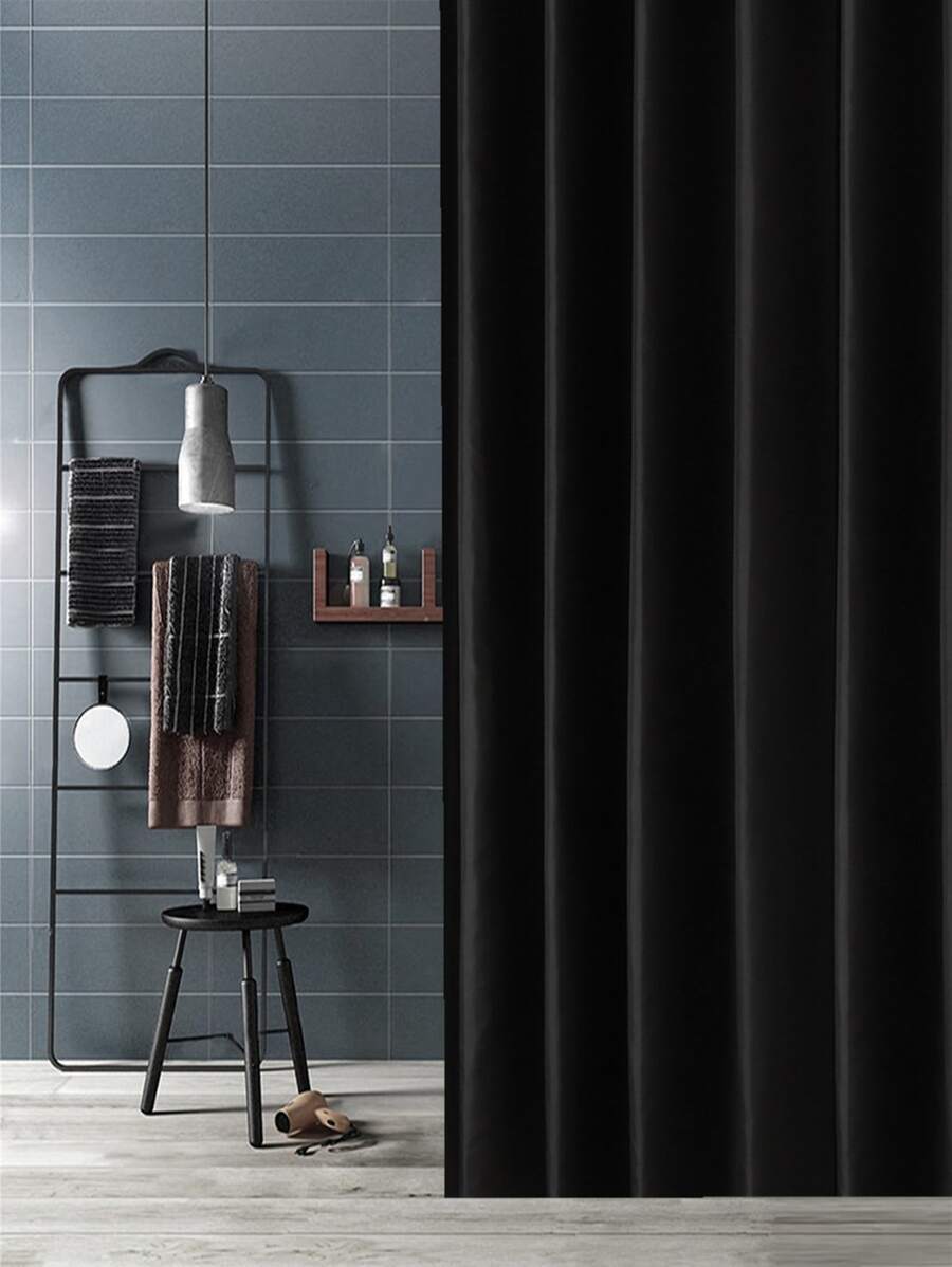 素色浴簾附12入組掛鉤 - 黑色 - 查看 1